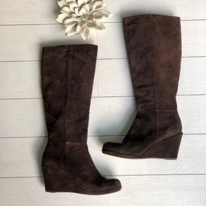 Genuine suede wedge booties size 10